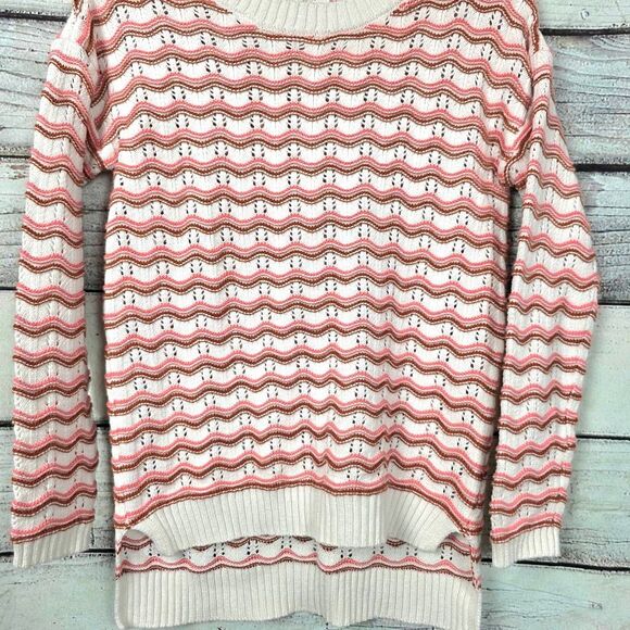 Maurices XS Pointelle Knit Stripe Sweater Pink White - Picture 2 of 7